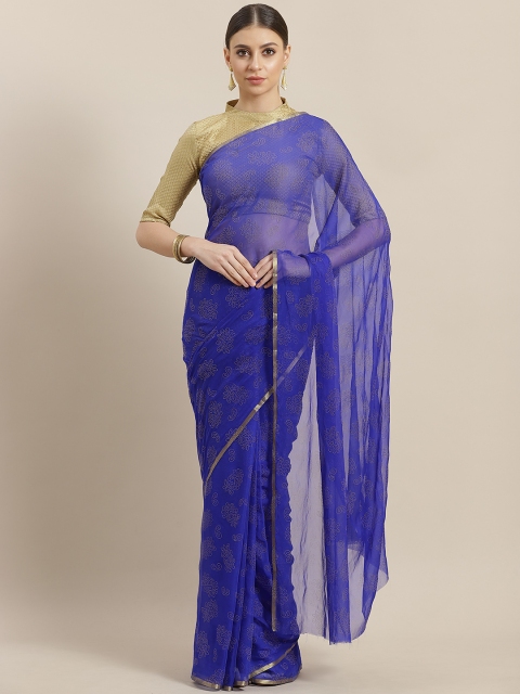 

Saree mall Blue & Golden Printed Saree