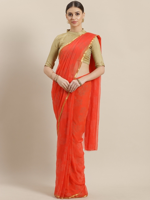 

Saree mall Coral Orange & Golden Embellished Saree