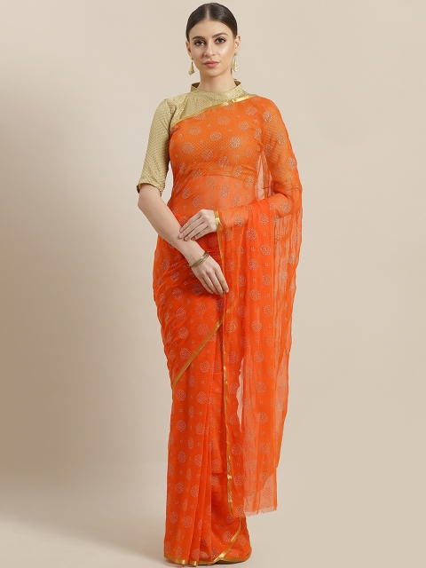 

Saree mall Orange & Golden Printed Saree