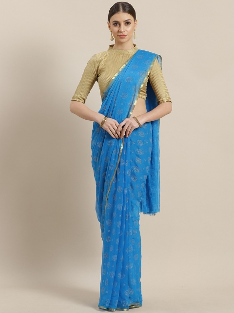 

Saree mall Blue & Golden Embellished Saree