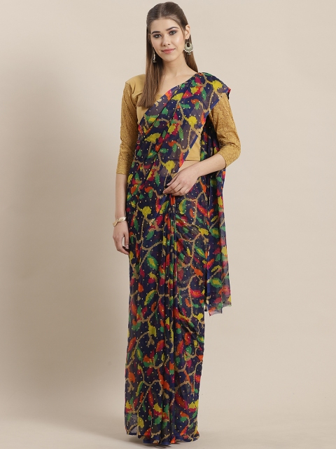 

Saree mall Navy Blue & Golden Printed Saree
