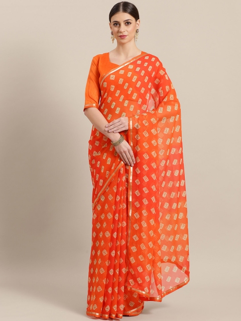 

Saree mall Orange & Off-White Printed Bandhani Saree