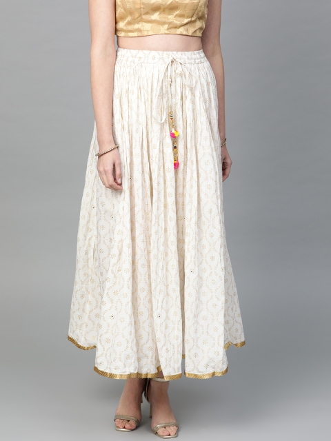 

Ishin Women Off-White & Golden Printed Maxi Flared Skirt