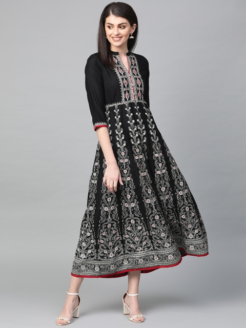 

Ishin Women Black & Off-White Printed A-Line Dress