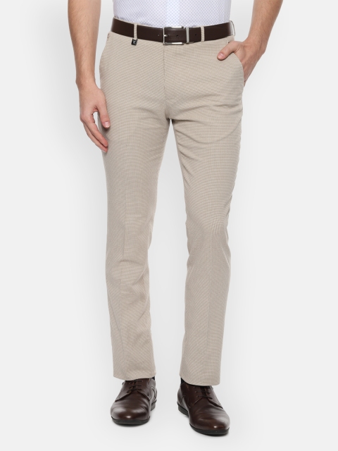 

V Dot Men Beige Skinny Fit Printed Formal Trousers