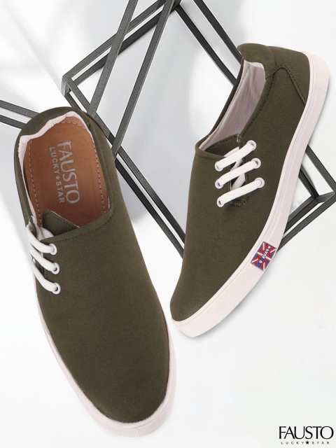 

FAUSTO Men Olive Green Lightweight Slip-On Sneakers