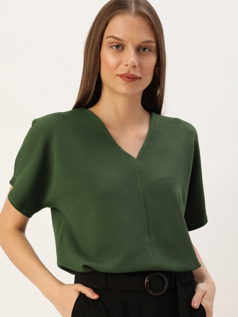 

her by invictus Women Olive Green Solid Top With Extended Sleeves