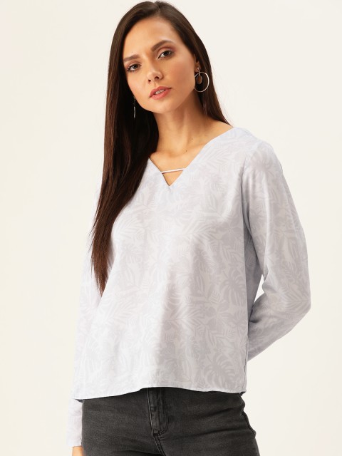 

her by invictus Women Grey Tropical Print Top