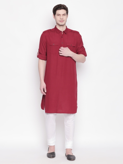 

indus route by Pantaloons Men Maroon Solid Straight Kurta