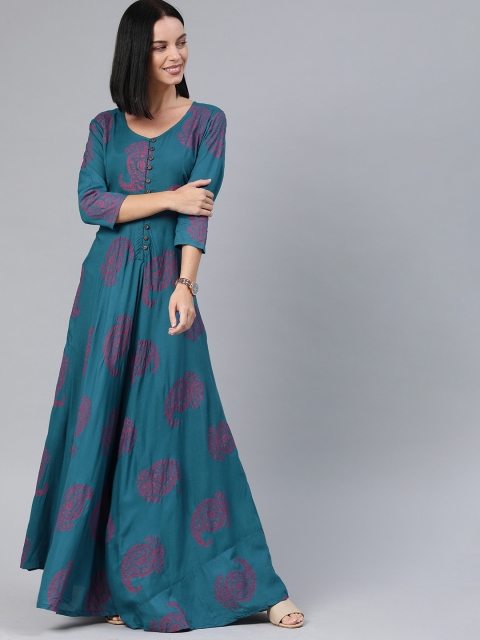 

Swishchick Women Blue Printed Fit and Flare Dress
