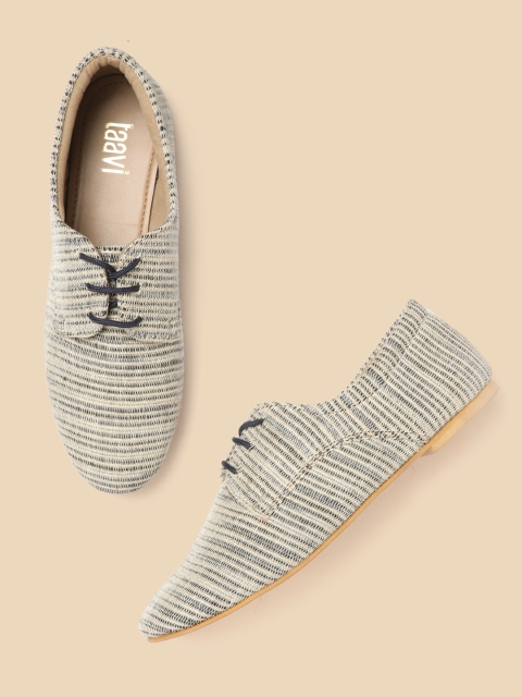 

Taavi Women Beige & Navy Blue Self Striped Derbys
