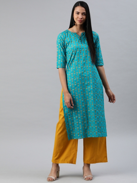 

Swishchick Women Teal Blue Printed A-Line Kurta