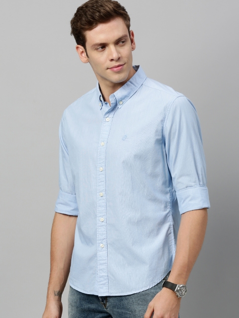 

Denizen From Levis Men Blue Regular Fit Striped Casual Cotton Shirt