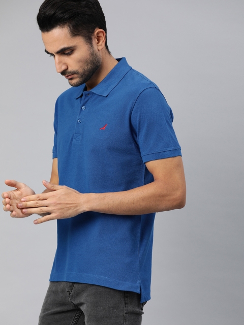 

American Crew Men Blue Solid Polo Collar Pure Cotton T-shirt