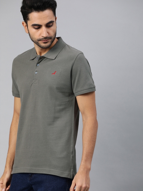 

American Crew Men Grey Solid Polo Collar T-shirt