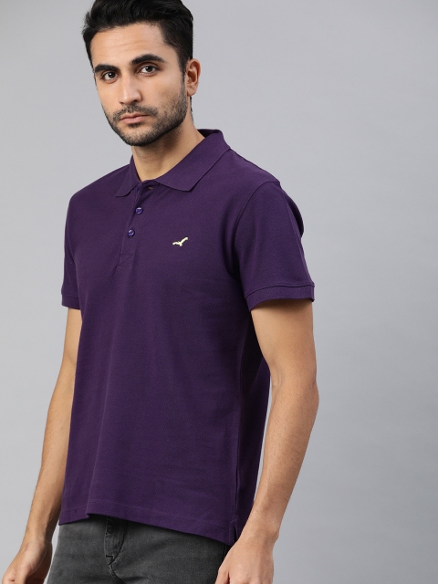 

American Crew Men Purple Solid Polo Collar T-shirt