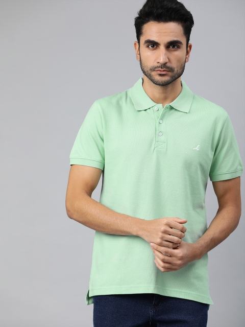 

American Crew Men Sea Green Solid Polo Collar T-shirt