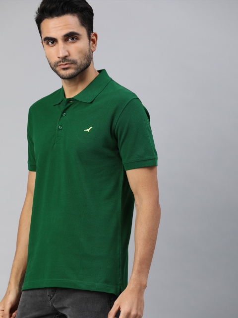 

American Crew Men Green Solid Polo Collar T-shirt