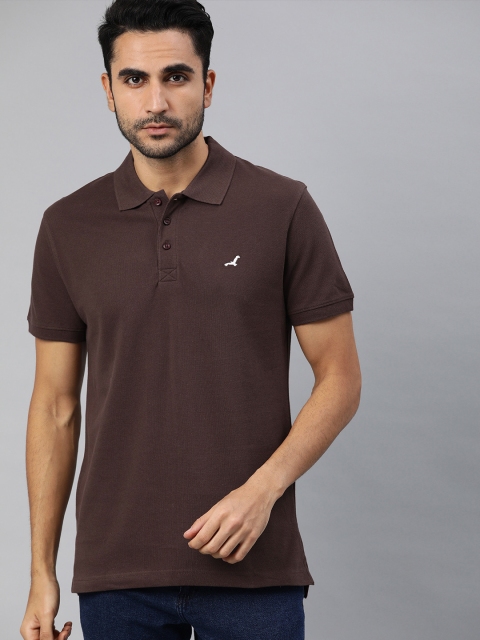 

American Crew Men Brown Solid Polo Collar Pure Cotton T-shirt