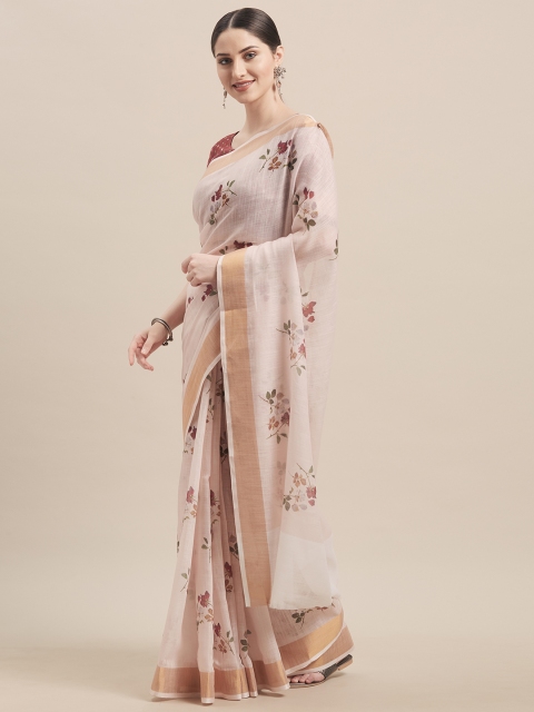 

Kvsfab Maroon & Gold-Toned Linen Blend Printed Saree