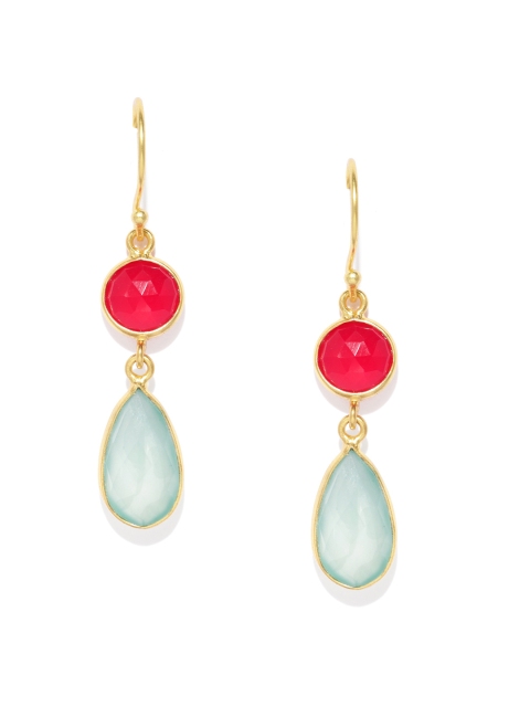 

Gehna Women Gold-Toned & Red Sterling Silver Spherical Drop Earrings