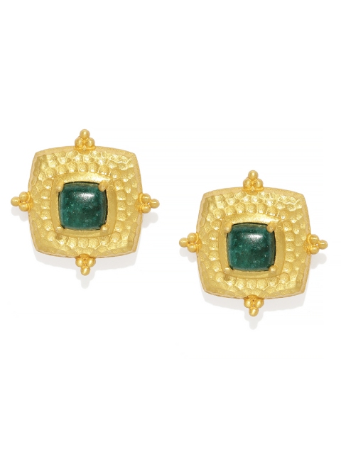 

Gehna Gold-Toned & Green 925 Sterling Silver Rhodium Plated Square Studs