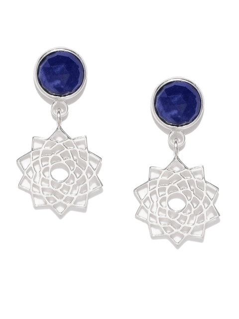 

Gehna Women Silver-Toned & Blue Sterling Silver Star Shaped Drop Earrings