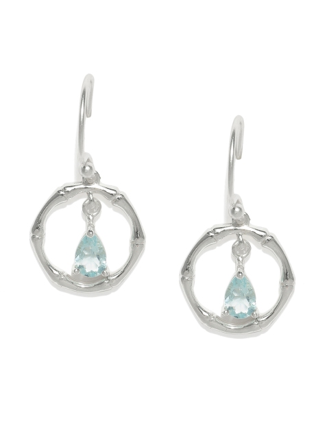 

Gehna Silver-Toned & Blue Sterling Silver Circular Drop Earrings