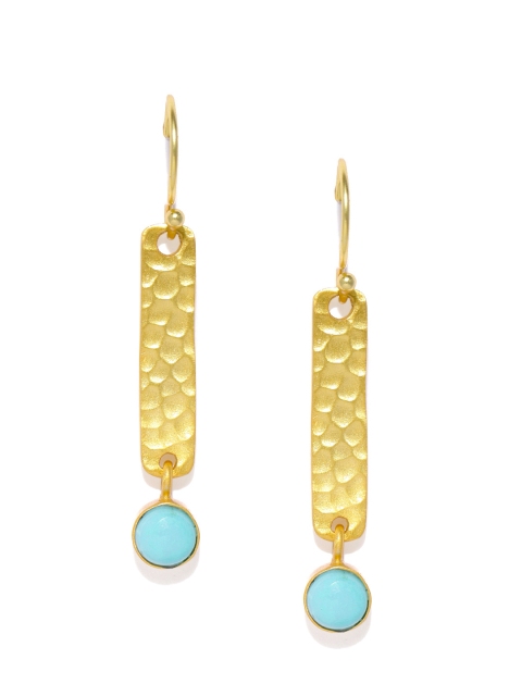 

Gehna Women Gold-Toned & Blue Sterling Silver Geometric Drop Earrings