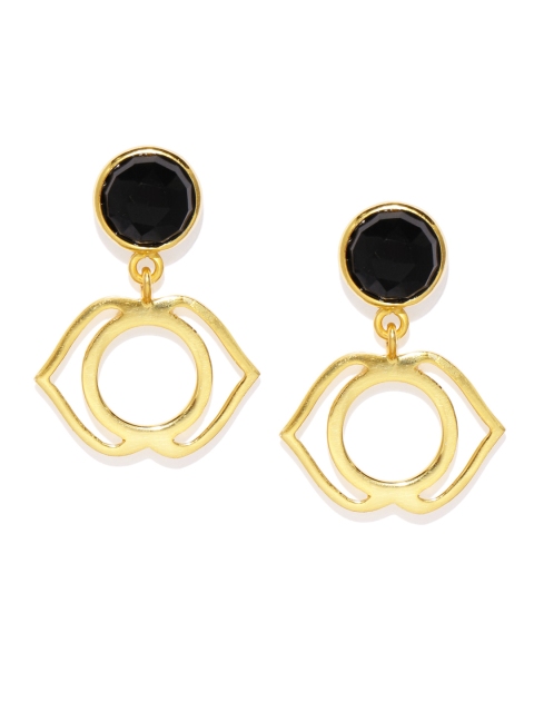 

Gehna Women Gold-Toned & Black Sterling Silver Contemporary Drop Earrings