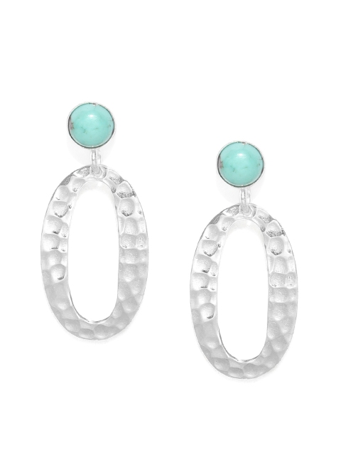 

Gehna Silver-Toned & Rhodium Plated Blue Sterling Silver Circular Drop Earrings