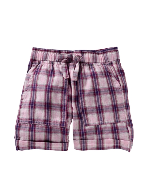 

KiddoPanti Girls Purple Checked Regular Fit Regular Shorts