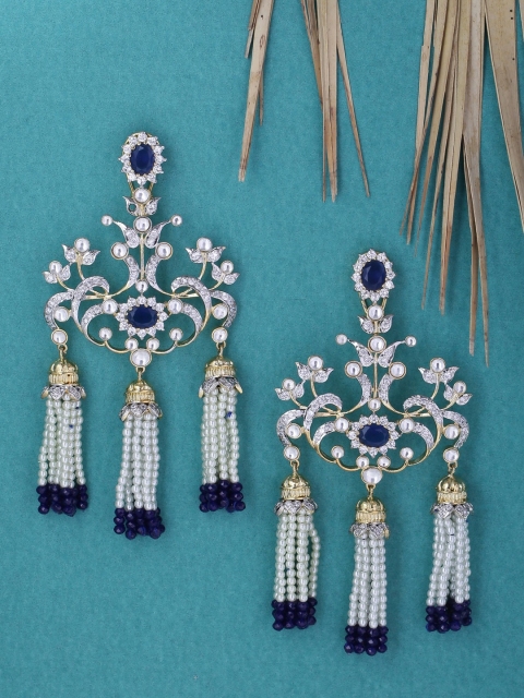 

Tistabene Blue & White Kundan Meena Classic Drop Earrings