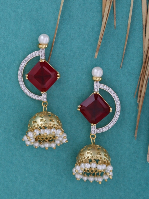 

Tistabene Red & Gold-Plated Dome Shaped Jhumkas