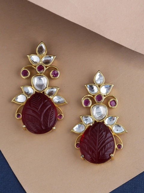

Tistabene Red & Gold-Toned Geometric Drop Earrings
