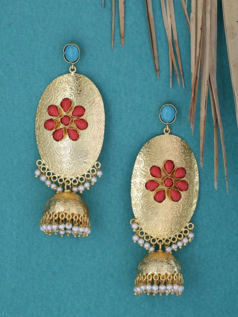 

Tistabene Red & Gold-Plated Dome Shaped Jhumkas