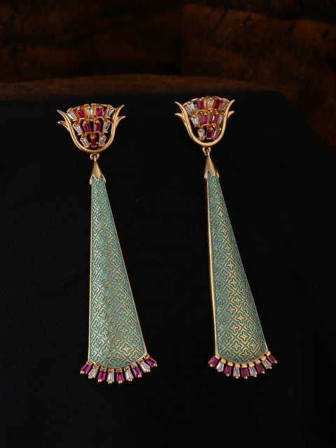 

Tistabene Green & Gold-Plated Contemporary Drop Earrings