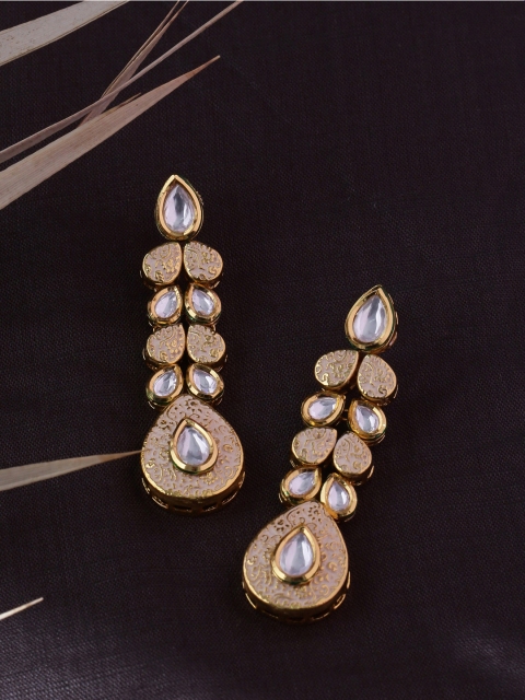 

Tistabene Gold Plated & Beige Enamelled Teardrop Shaped Drop Earrings