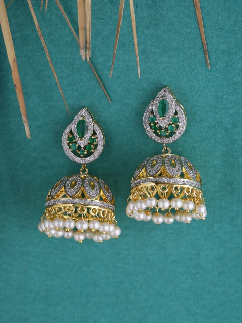 

Tistabene Green & Gold-Plated Dome Shaped Jhumkas