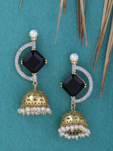 

Tistabene Black & Gold-Plated Dome Shaped Jhumkas