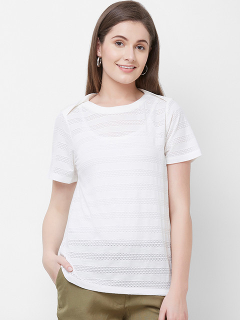 

109F Women White Self Design Top