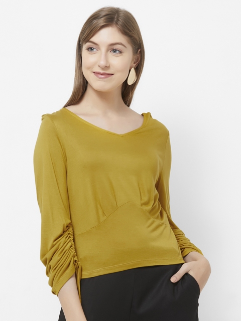 

109F Women Mustard Yellow Solid Top