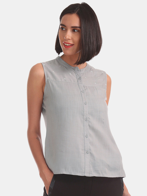 

Bronz Women Grey Solid Shirt Style Top