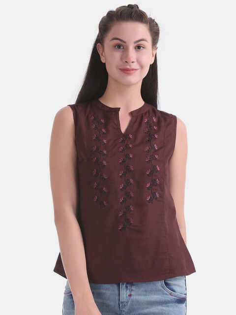 

Bronz Women Burgundy Embroidered Top