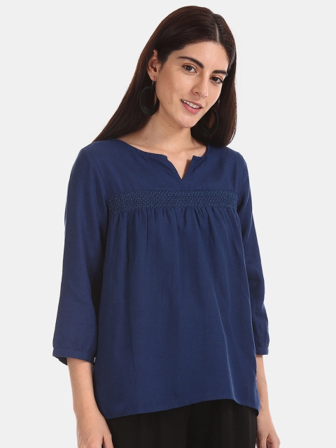 

Bronz Women Blue Solid A-Line Top