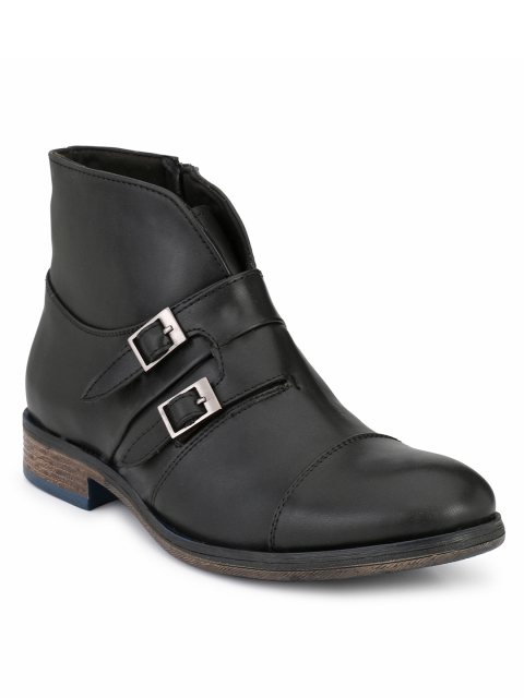 

Delize Men Black Solid Lightweight Mid-Top Flat Boots