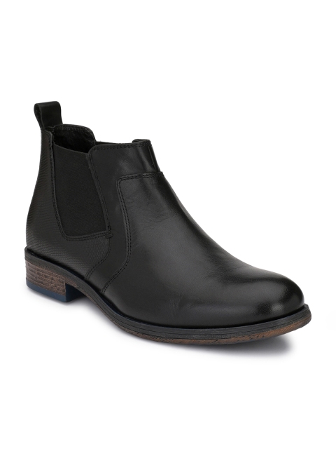 

Delize Men Black Solid Lightweight Mid-Top Flat Boots