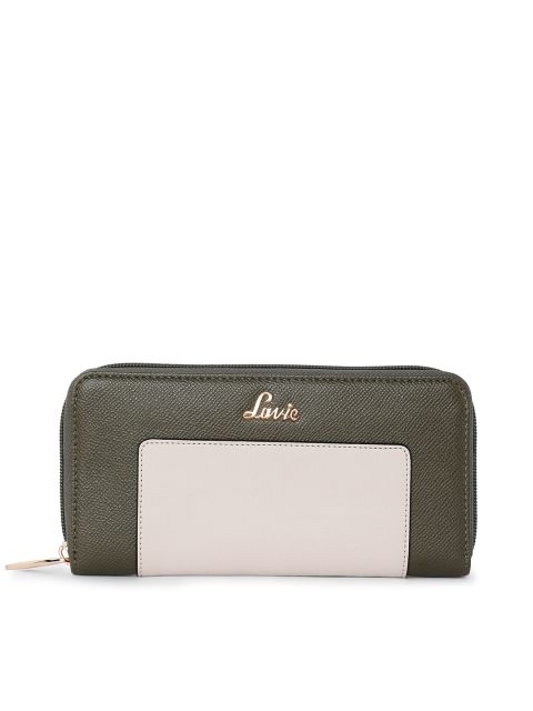 

Lavie Women Olive Green & Off-White Colourblocked Zip Around Wallet