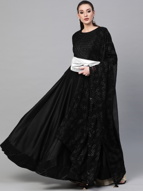 

Inddus Women Black Yoke Design Anarkali Kurta with Dupatta