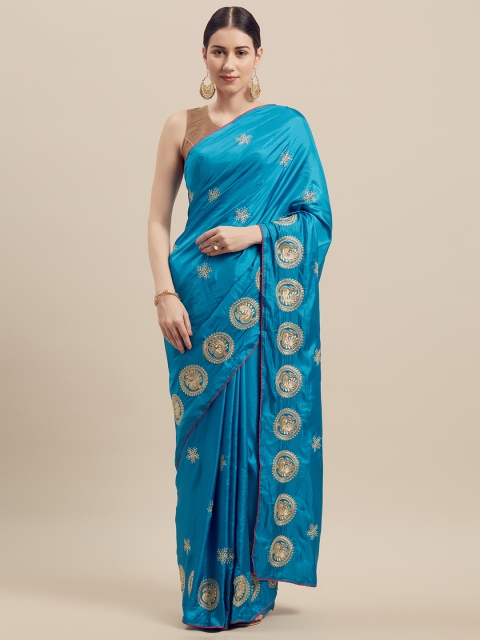 

Florence Blue Embroidered Silk Blend Saree